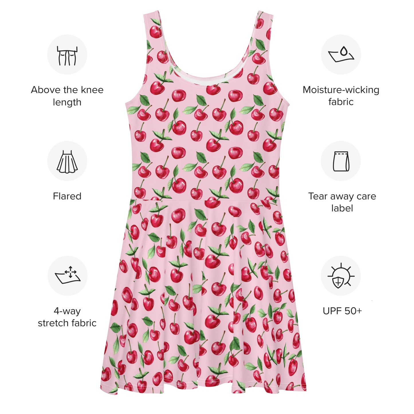 Add a pop of fun to your summer wardrobe with this cherry-print skater dress! Lightweight, playful, versatile & perfect for sunny outings and casual occasions.