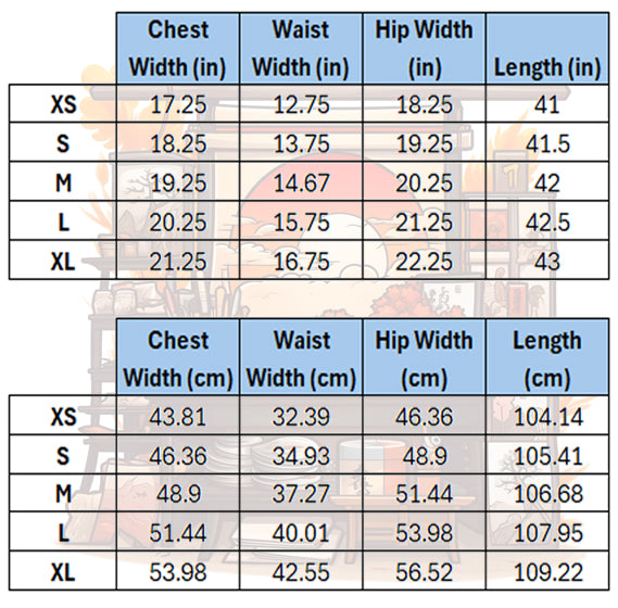 The Haven of Dreams Single Shoulder Dress Size Chart