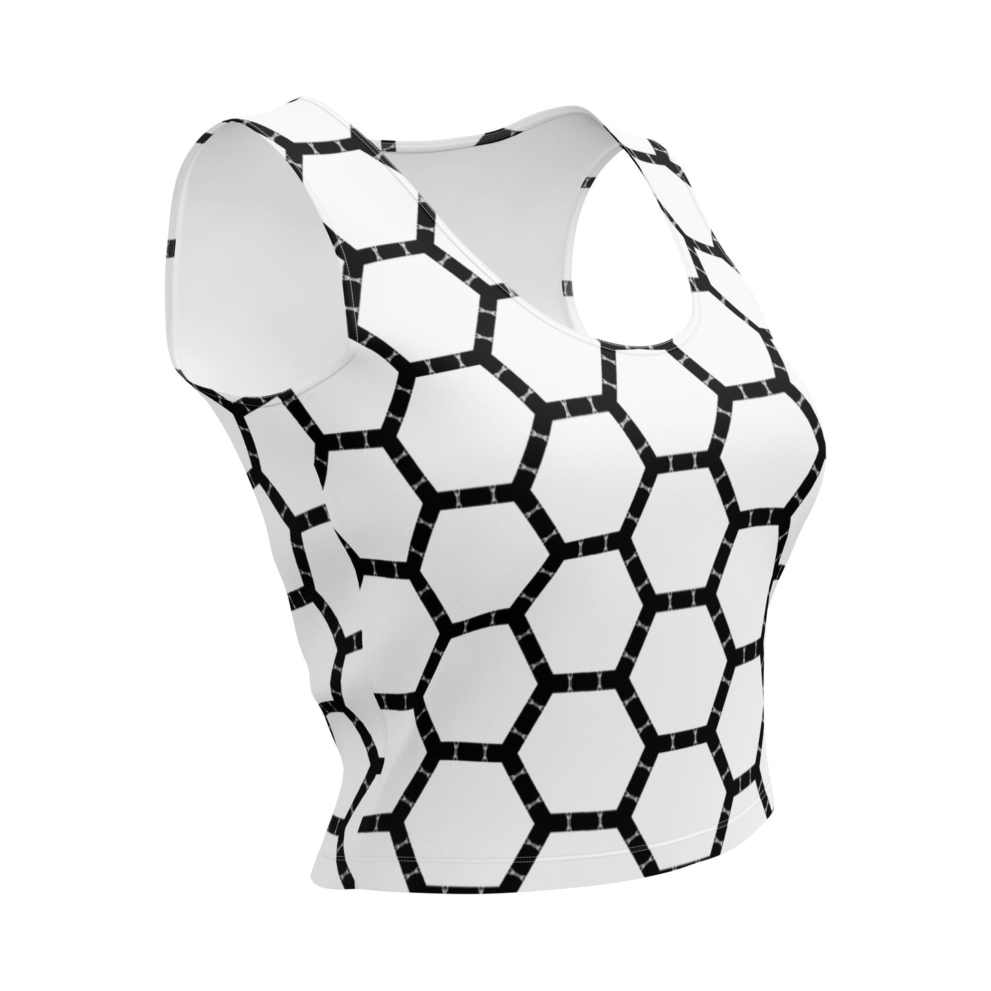 Stay stylish with this hexagon-pattern crop top! Lightweight, breathable, and perfect for gym or casual wear. Geometric design meets performance comfort.