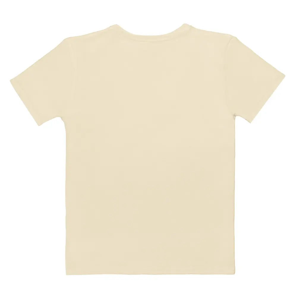 Cream t-shirt, flat lay back view. Garment is plain cream with no print.