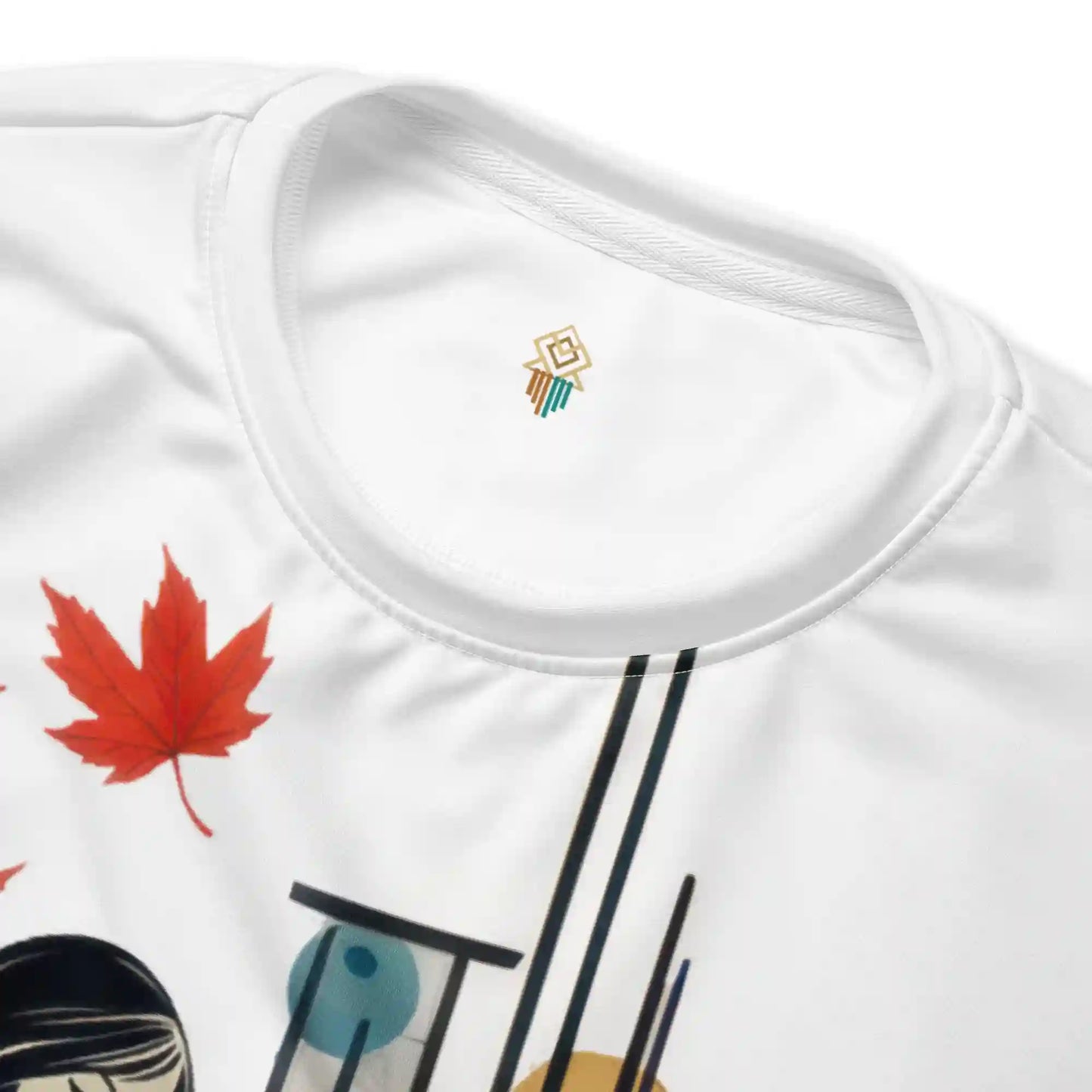 Close-up detail shot of the 'Autumnal Muse' sweatshirt, highlighting the high-quality print of the fashion illustration, the soft cotton-feel fabric, and the ribbed crew neck collar.