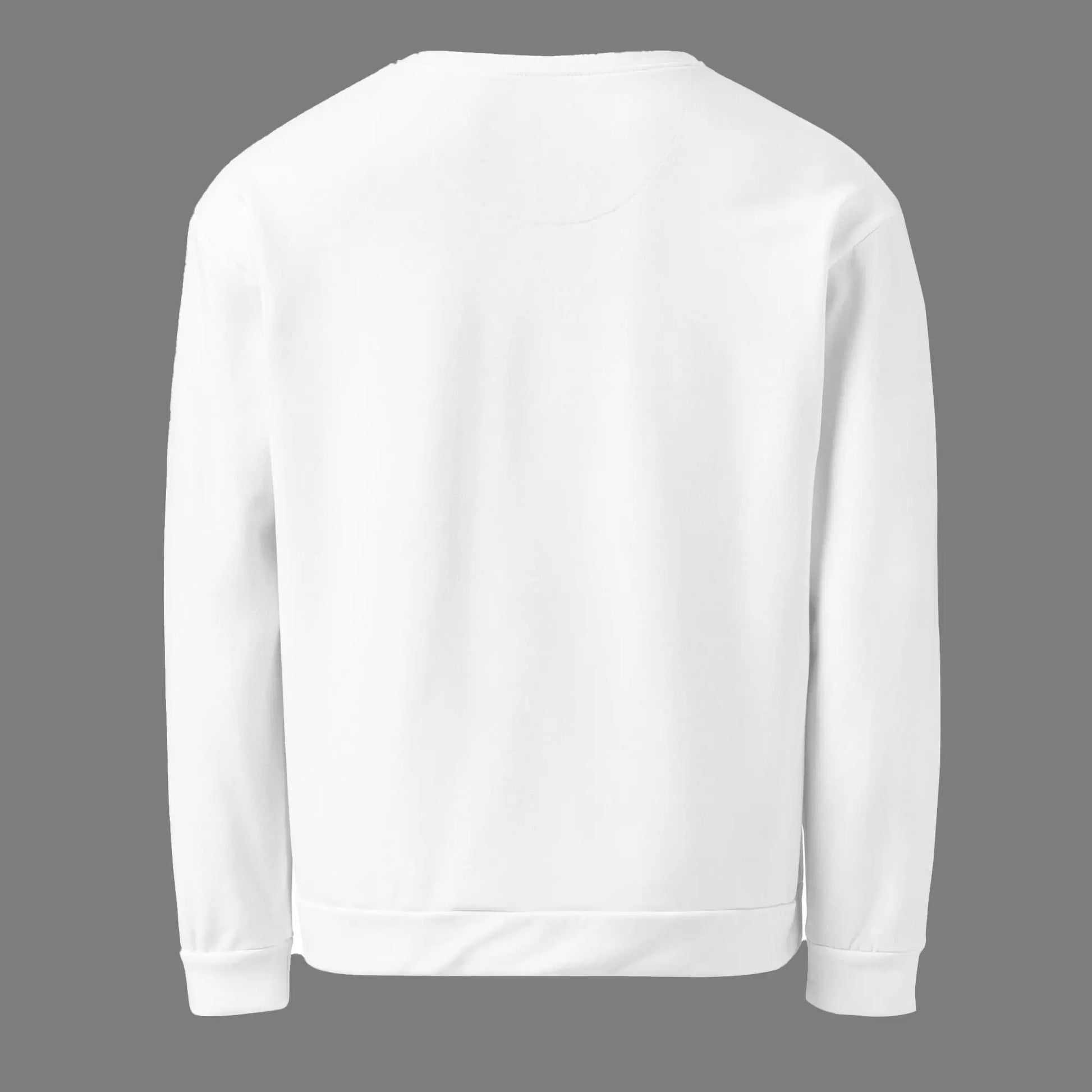 Rear view of the 'Autumnal Muse' sweatshirt, showing the solid white back, as the graphic design is only on the front.