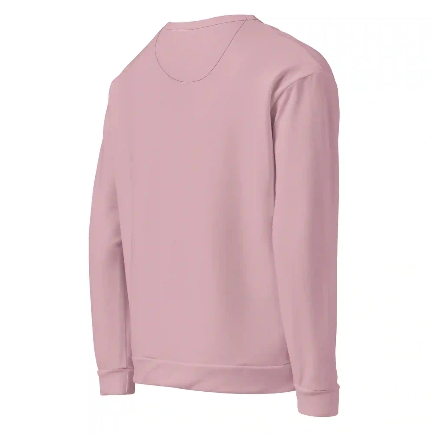 Rear-right angled view of the 'City Glamour Muse' sweatshirt, displaying the solid pink back, sleeve, and ribbed cuff and hem detail.
