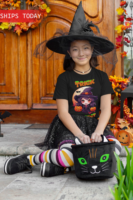 Witch Tee, T-shirts, Kids' Clothing, Kids Halloween Tee, Kids Halloween Costume, Kawaii Witch, Halloween Tee