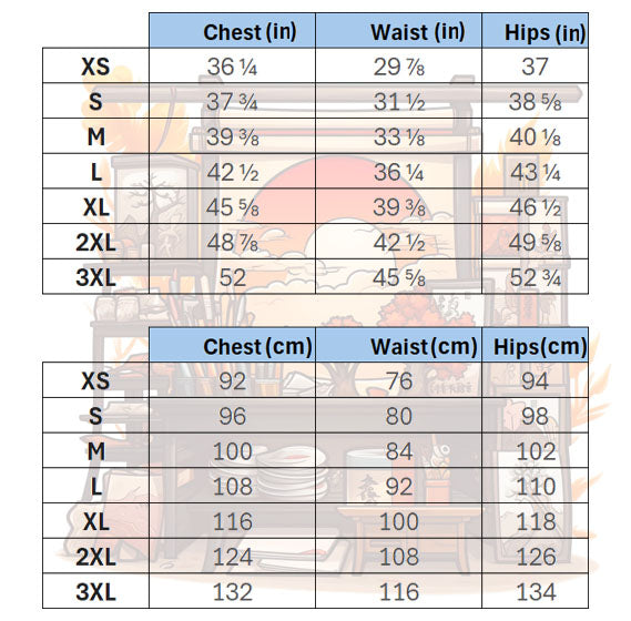 The Haven of Dreams Hoodie Size Chart