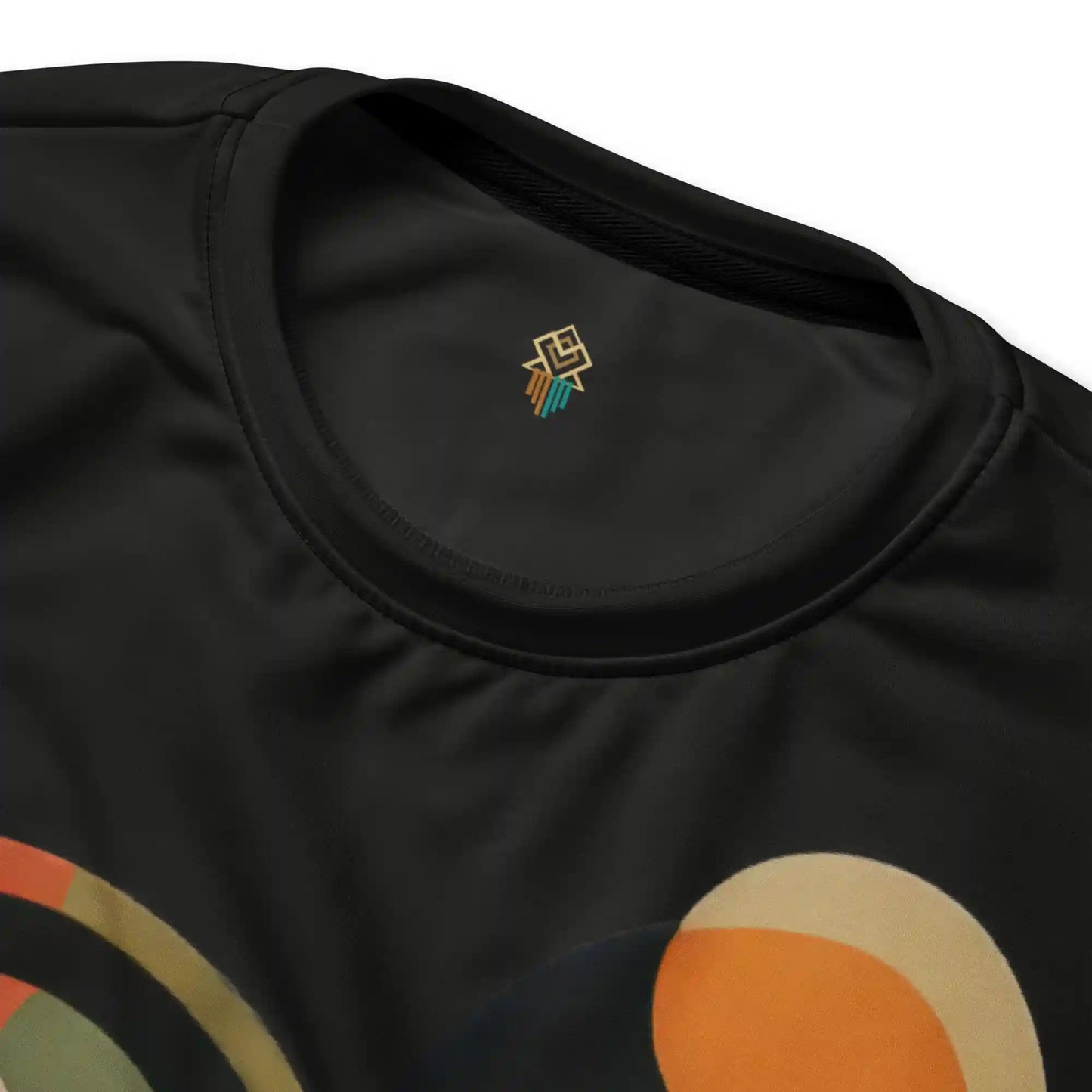 Close-up detail shot of the 'Mod Muse' sweatshirt, highlighting the crisp lines of the 60s pop art graphic, the soft cotton-feel fabric, and the ribbed crew neck collar.