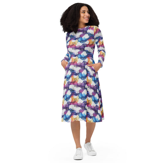 White Musical Dress, Musical Dress, Musical Notes, Colorful Dress, Ribbon Dress, Colorful Graphic Dress, Multicolor Dress