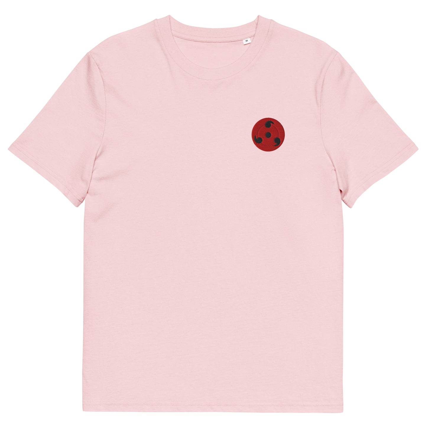 Shop the Red Emblem Organic Cotton T-Shirt! Unisex, available in black or pink, this minimalist tee offers eco-friendly comfort with a bold design.