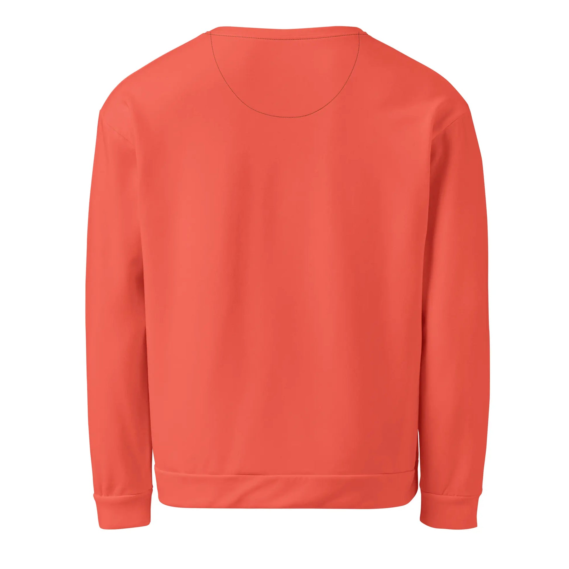 Rear view of the 'Sunset Muse' sweatshirt, showing the solid vibrant orange back, as the graphic design is only on the front.