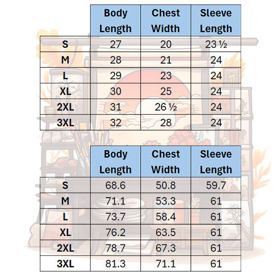 Haven of Dreams Sweatshirt size chart