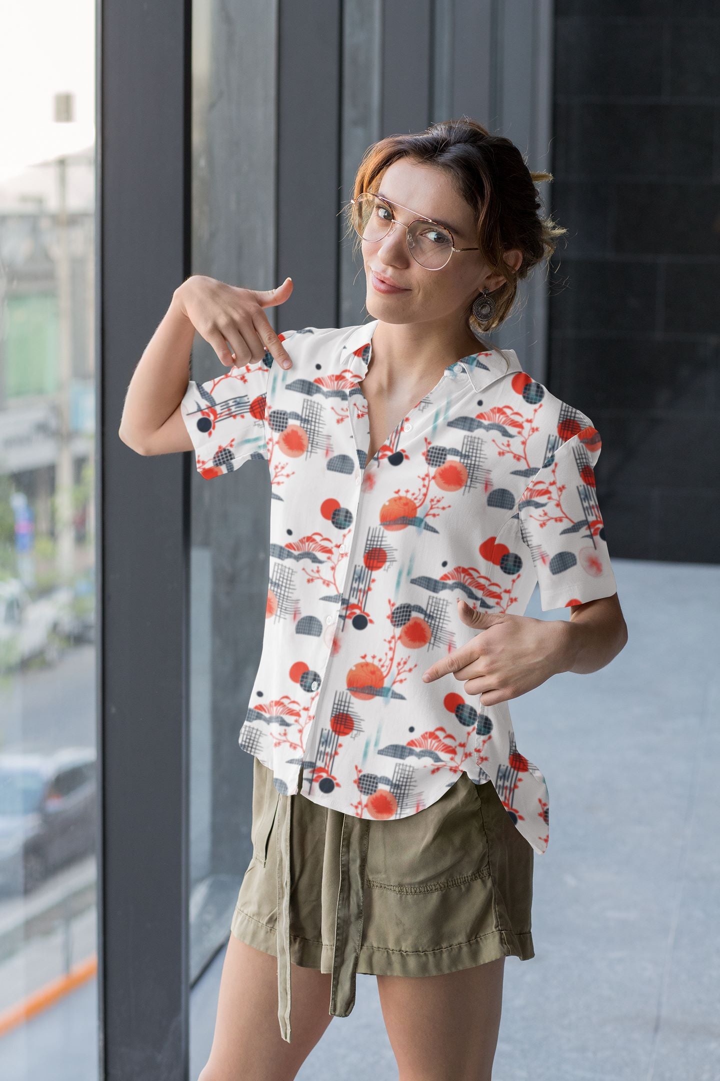 Featuring bold red and black Japanese-inspired patterns, this shirt is perfect for fashion-forward adventurers. Combining comfort with a striking design this lightweight, breathable shirt is a standout look. Explore the fusion of urban streetwear and cultural aesthetics today!