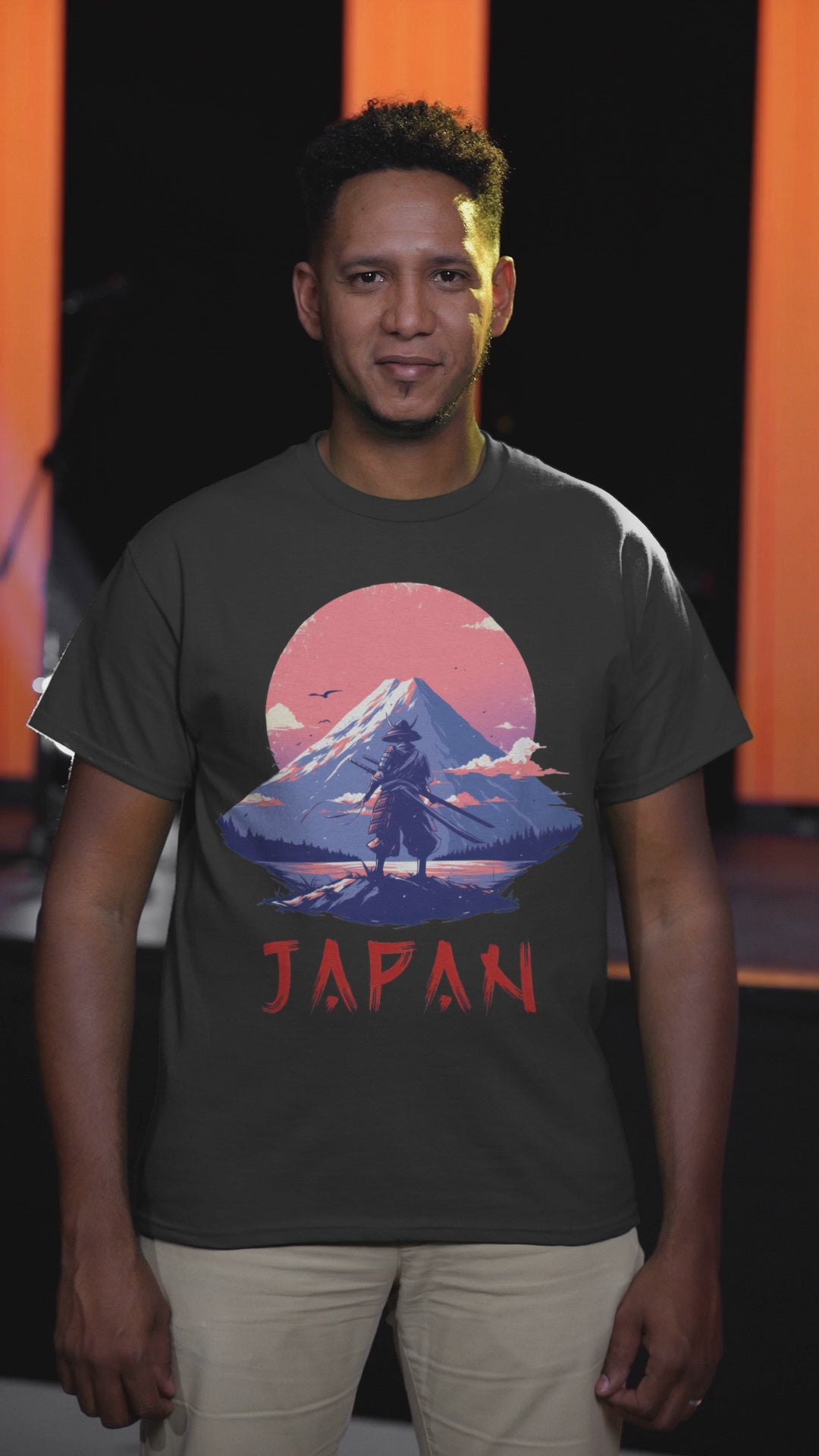 Konnichiwa, Nippon, Japan, Samurai, Mt Fuji, Samurai standing in front of Mt Fuji, Samurai Warrior, Japan tee, Samurai tee, Samurai clothing