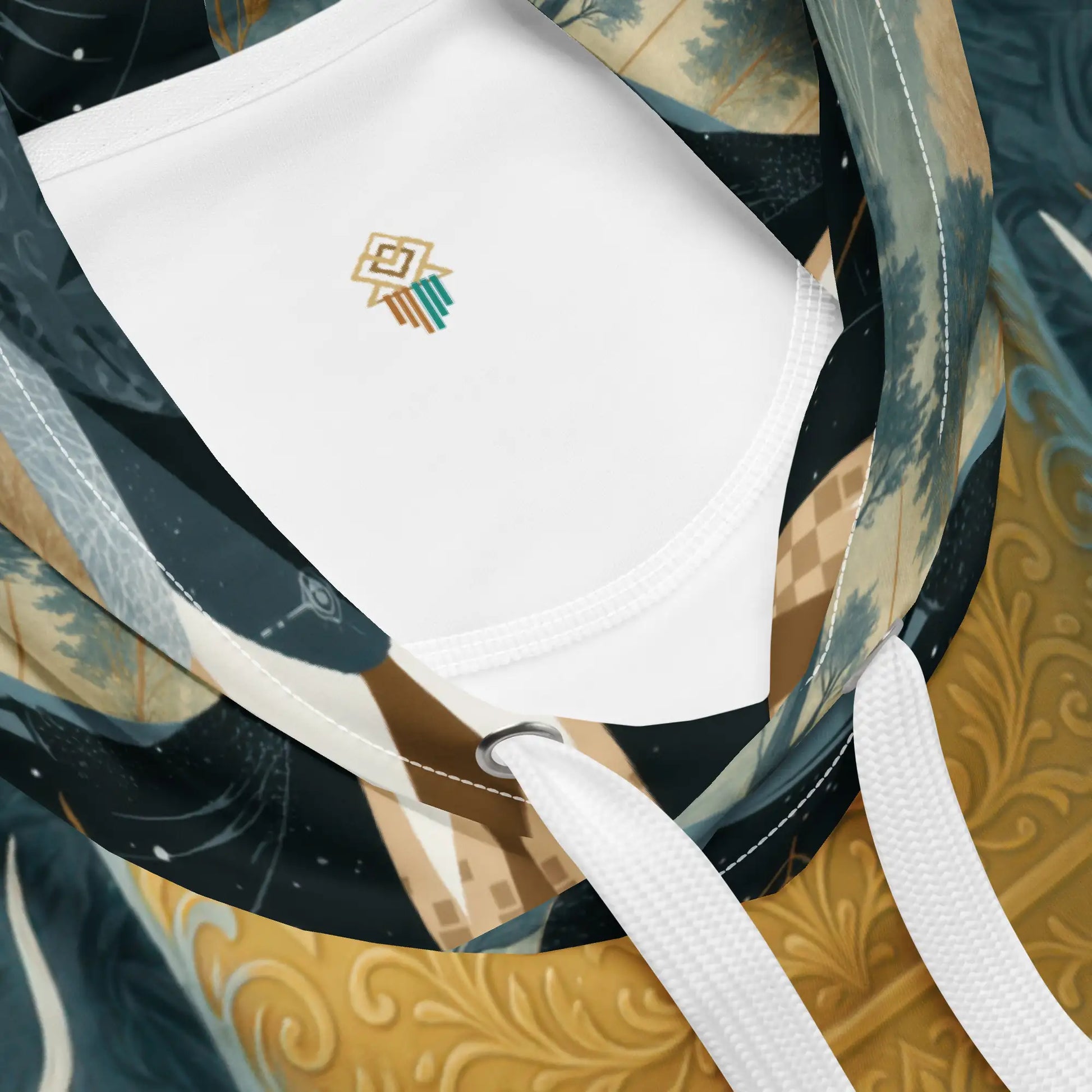 Close-up of The Antlered Dreamkeeper Hoodie fabric showing crisp print quality, intricate lines, and soft brushed texture